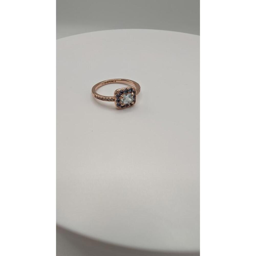 Rose Gold Plated Ring with Aquamarine and Clear Accent Stones Size 8 - Picture 3 of 5